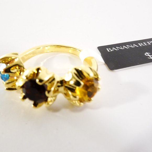 Banana Republic Roots of BR round Three Stone Crystal Ring 5 6 7 8 NWT 48 - Picture 9 of 9